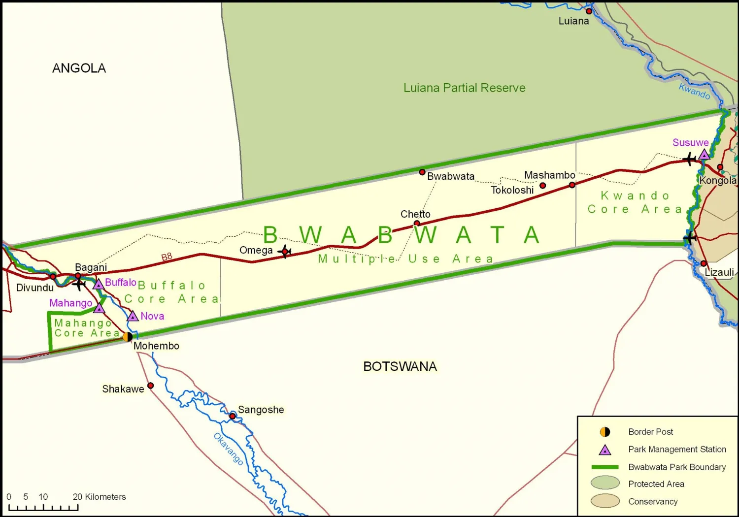Namibia Nationalparks - Bwabwata Karte